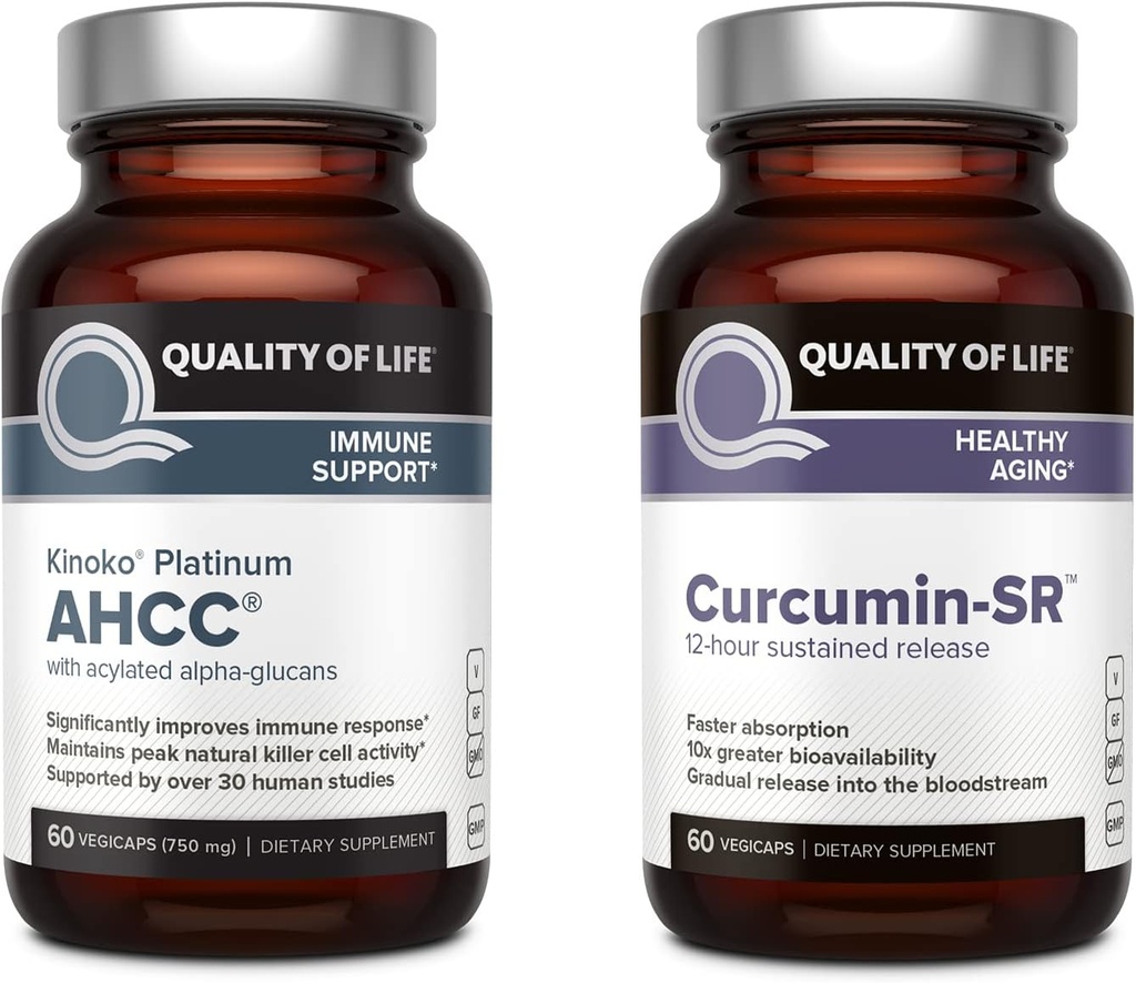 Qualität des Lebens Kinoko Platinum AHCC Pilzextrakt und Microactive Curcumin SR - Immune Bundle