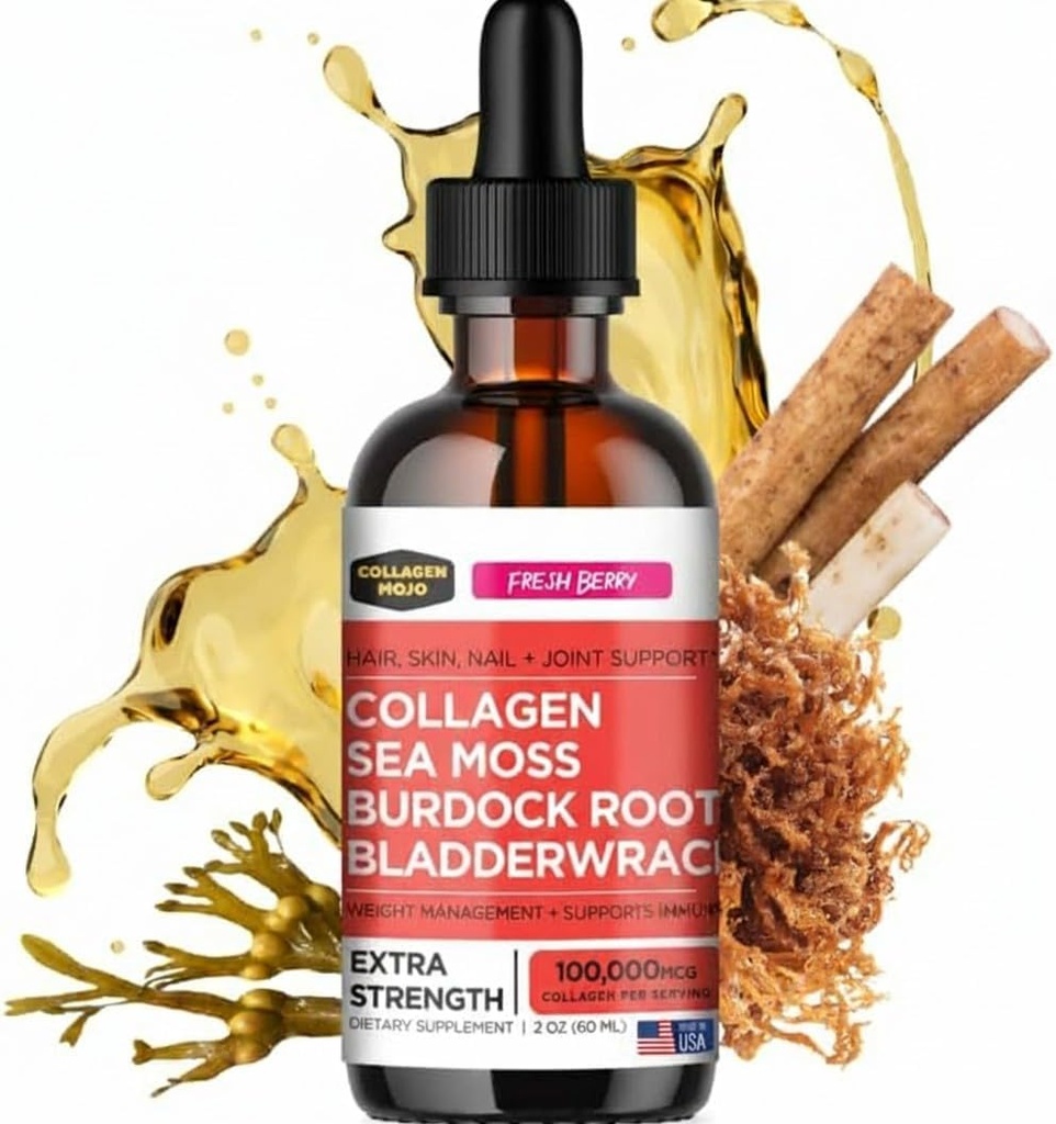Collagen Mojo - Kadınlar ve Erkekler için sıvı Collagen,, Sea Moss ile Collagen,, Burdock Root & Bladderwrack - Saç, Skin, Nails, Ortak Destek, Kilo Yönetimi, Yüksek Aorpsiyon - 100.000