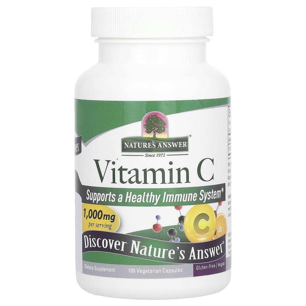 Nature’s Answer Vitamin C Capsules - Vegan Dietary Supplement - Soy Free, Gluten Free - Ideal for Healthy Immune Support - 1000 mg (100 Capsules)