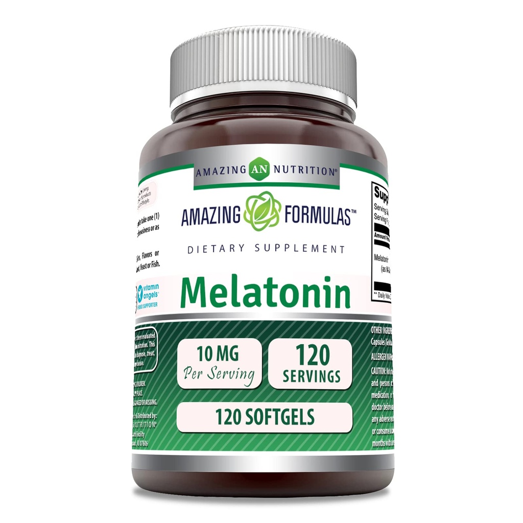 Amazing Nutrition Melatonin 10 mg | 120 Softgels Supplement | Non-GMO | Gluten Free | Made in USA