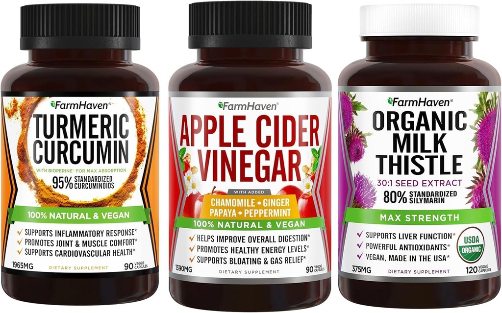 Nông trại Haven Turmeric Curcumin với Black Pepper và Apple Cider Vinegar với Ginger và Milk Thille