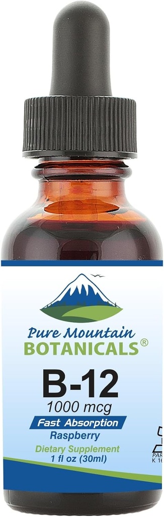 Pure Mountain Botanicals B12 Vitamin 1000 mcg – Kosher Liquid B12 Gocce con Natural Berry Flavor
