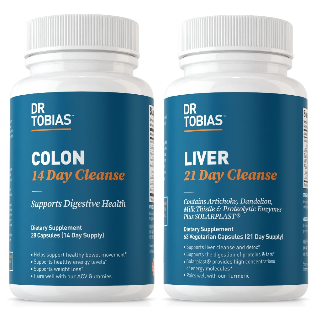 Dr. Tobias Colon 14 Day Cleanse & Liver 21 Day Cleanse Supplements, with Fiber, Herbs & Probiotics, Solarplast, Artichoke, Milk Thistle, Supports Gut and Liver Health.