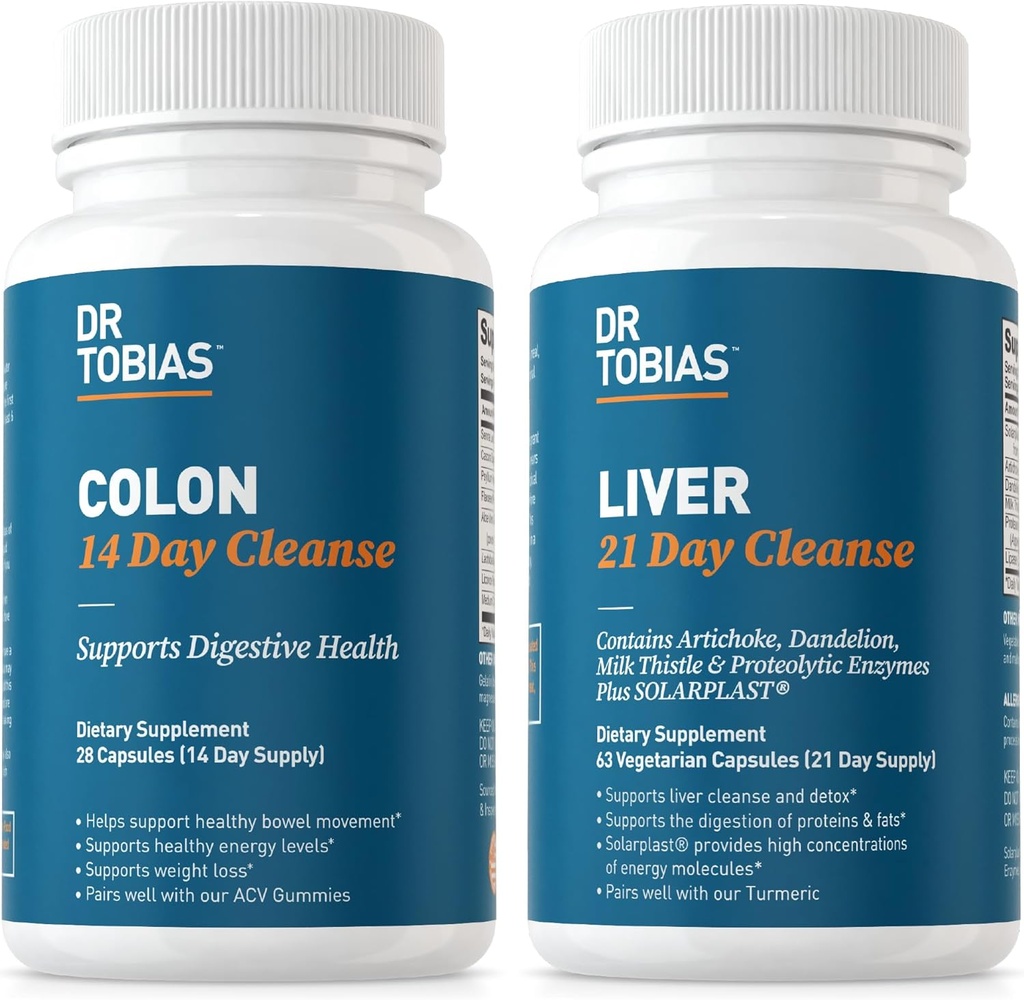 Dr. Tobias Colonón 14 Day Neteja i Liver 21 Days Neteja suplementaris, amb Fiber, Herbs & Probiotics, Solarplast, Artichtoke, Llet Thistle, implementació de Gutt i Salut Liver.