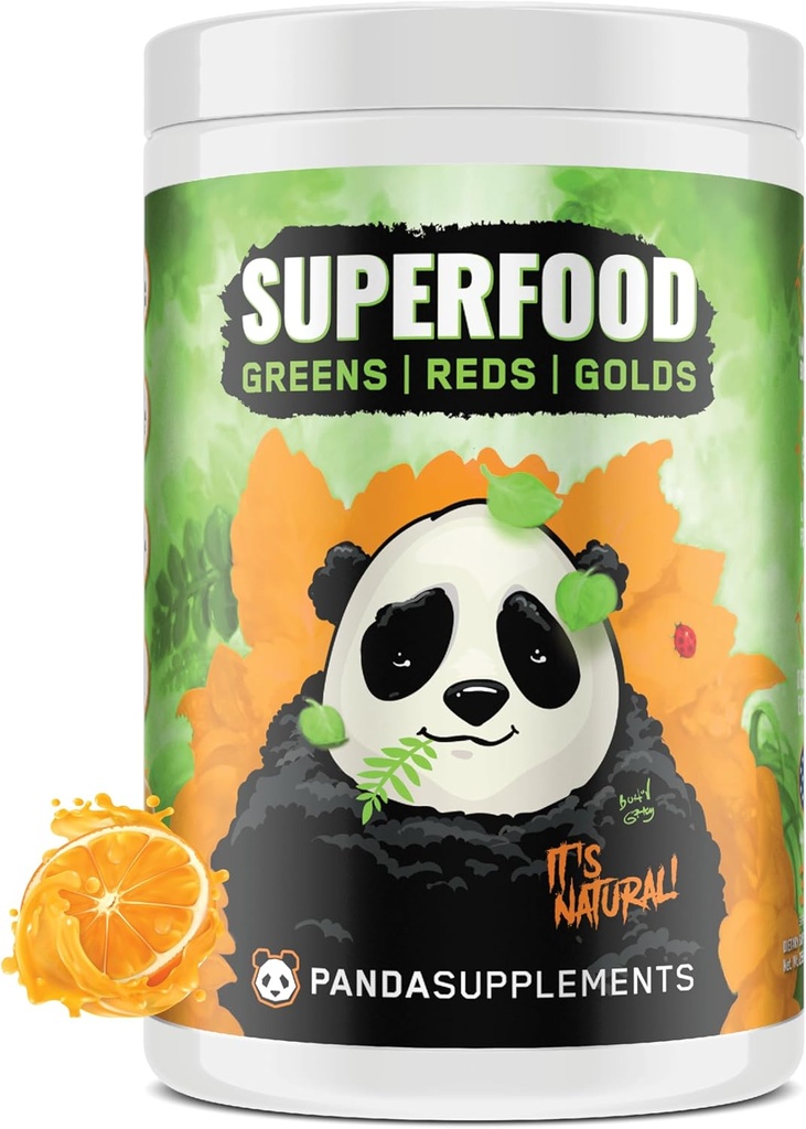 Underground Bio Labs / Panda Supps: kõik looduslikud supertoidud: rohelised, punased, kullad, probiootikumid, Aswagandha ja Lõvi Mane, tervise ja heaolu jaoks 13.76 Oz (oranž)