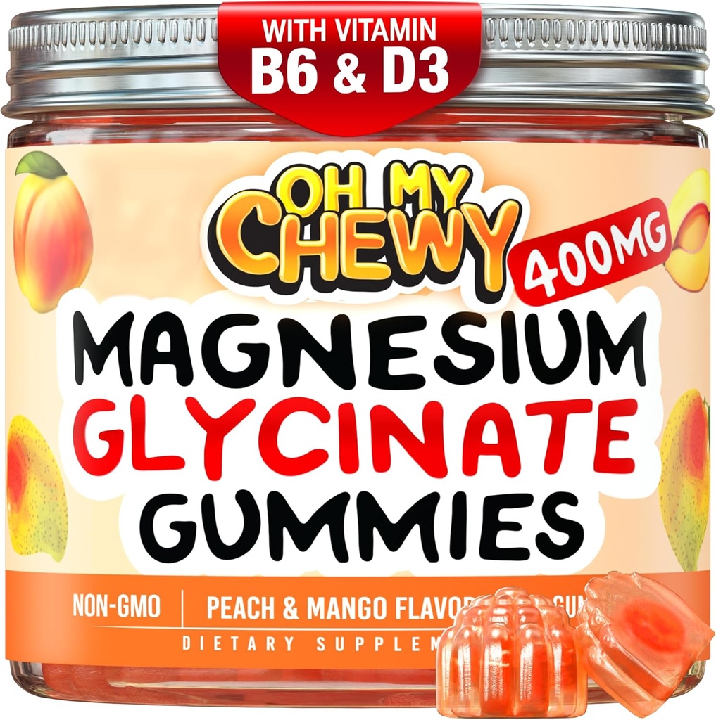 Center- plněné magnesium Glycinát Gummies 400MG - Vysoká absorpce pro děti, dospívající a dospělé - dodatek pro spánek, klid a svalovou relaxaci s B6 & D3 - Gluten Free & Vegan Friendly - 120 Počet
