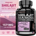 All-in-One Sea Moss, Shilajit, Ashwagandha & Glutatione Supliment pentru femei, Boosts Energy, 60 Capsule