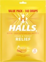 Halls Relief Honning Lemon Cough Drops, verdipakke, 140 drops