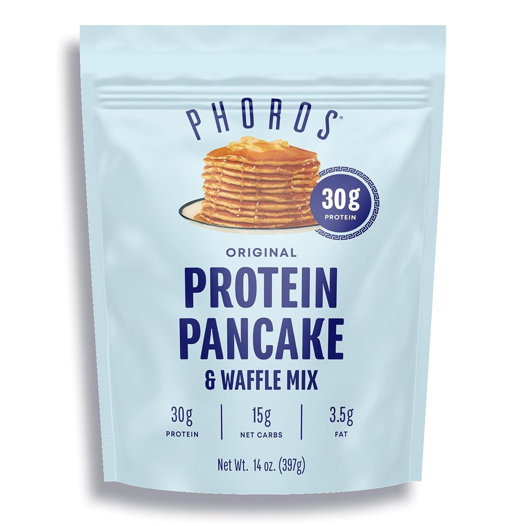 Proteín Palacinkový Mix & Protein Waffle Mix by Phoros Nutrition, 30g Bielkoviny, Nízky Karb, Vysoká Proteín, Keto-Priemyselne, Srvátkový proteín, Ovos z celého zrna, Celé pšeničné palacinky, Stačí pridať vodu (Original)