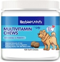 Herbion Pets multivitamin Chews với Minerals & Probioics, cải thiện Immunity & Coat, Hỗ trợ Bản tóm tắt, Tim & Tim, vịt tự nhiên ngon lành, bổ sung chó và vitamin, gói 1