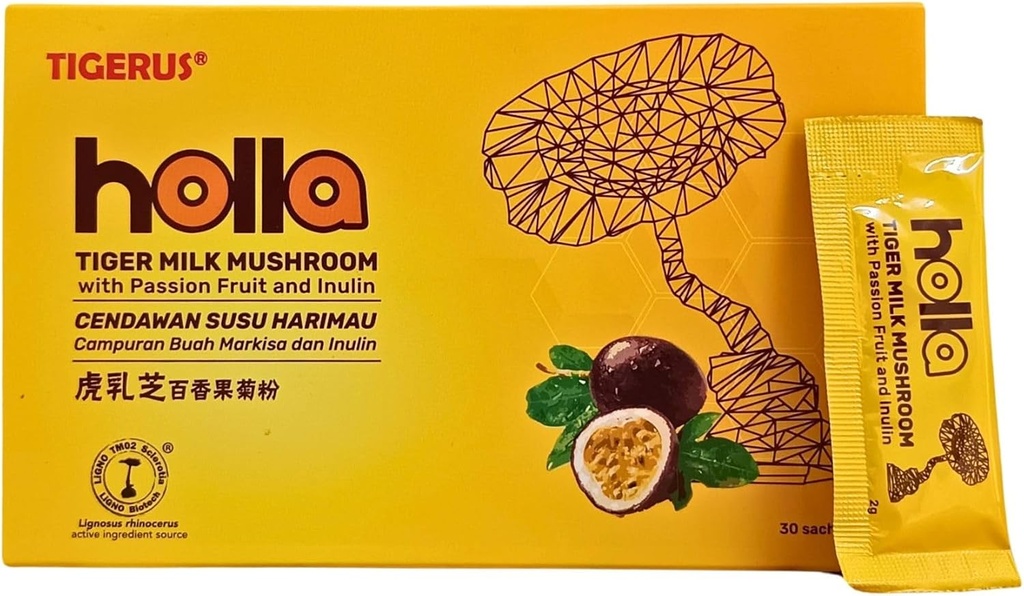 TIGGERUS Holla Tiger Mushroom với hoa quả và thuốc trừ sâu, sức khỏe lành mạnh, thuốc chống oxy, chất béo tự nhiên - 30 Sachets