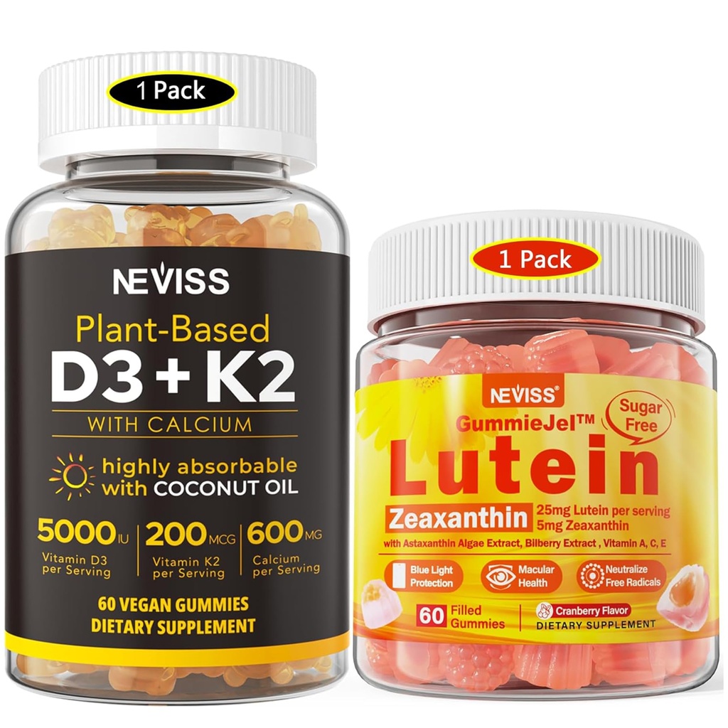 NEVISS Sugar Free Lutein Gummies 60 Counts + Vitamin D3 Gummies 60 Counts
