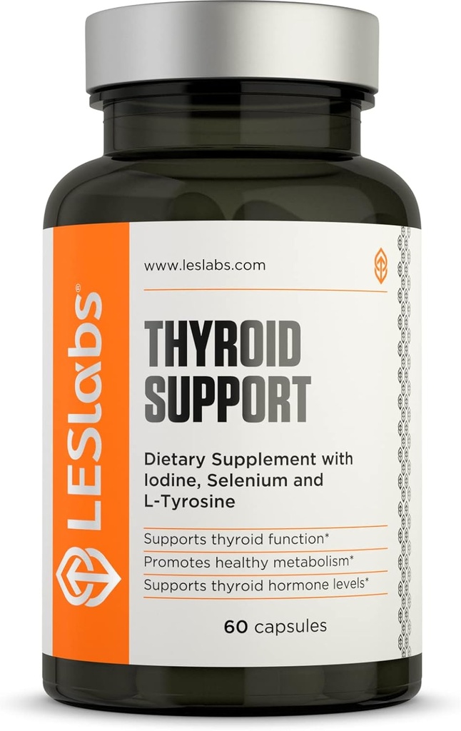 LES Labs Thyroidea Support - Metabolisk sundhed, Thyroidea Hormone Production, Energy & Focus - Jod, L-Tyrosine, Ashwagandha, Selen & Gurkemeje - Non- GMO supplement - 60 kapsler