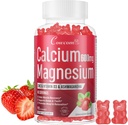 Calcium Magnesium Zinc Gummies & ויטמין D3,B6,B12,Immune & Supporting Bone Health Calcium Magnesium עבור נשים, Sugar-Free Vegan Strawberry פלמור 90 Counts