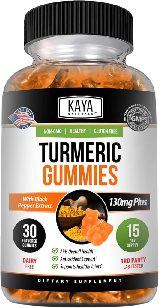 Kaya Naturals Turmeric Phụ tá Gummies - Nature Turmeric Curcumin -Turmeric Ginger Gummies - 30 Count Gummy - Turmeric with Black Pepper Ein