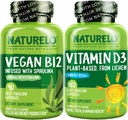 NATURELO Vitamina D - Planta baseada en lique - 180 mini cápsulas, Vegan B12, 1000 mcg Methylcobalamin - 90 cápsulas