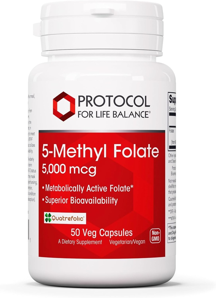 PROTOCOL VOOR DE LEVENSBALANS 5-methylfolaat 5.000 mcg - Superior Methylfolaat Biobeschikbaarheid - voor hersenondersteuning - Folaatsupplement voor vrouwen en mannen - Kosher & Vegan - 50 Vegcaps
