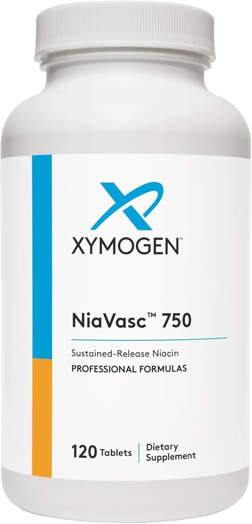 XYMOGEN NiaVasc 750 - Sustained-Release Niacin för en mindre flushing-effekt - Stöder underhållet av hälsosamma blodkroppar (120 Time-Release tabletter)