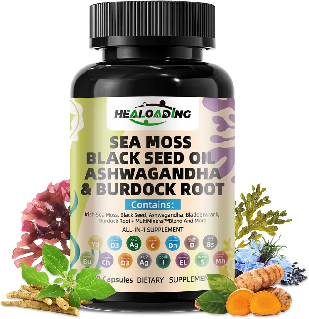 Sea Moss Capsules, Wildwrited Organic Seamoss & Bladderwack - Rich in Minerals, Supports Thyroid Health, Dibuble, Skin & Imune System - Vegan, Non-GMO