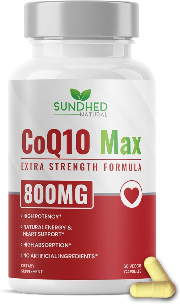 CoQ10 Výkonný doplněk antioxidantu - Extra Silný Formule 800mg, 60 Kapsle, 1- Měsíční Dodávka s Coenzym Q10 vitaminy a doplňky