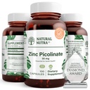 Natural Nutra Zinc Picolinate 30 mg, Double Strength, Raw and Pure, Highly Bioavailable Supplement for Growth and Immune Support, Helps Promote Skin Health, Helps Support Metabolic System 100 Capsules