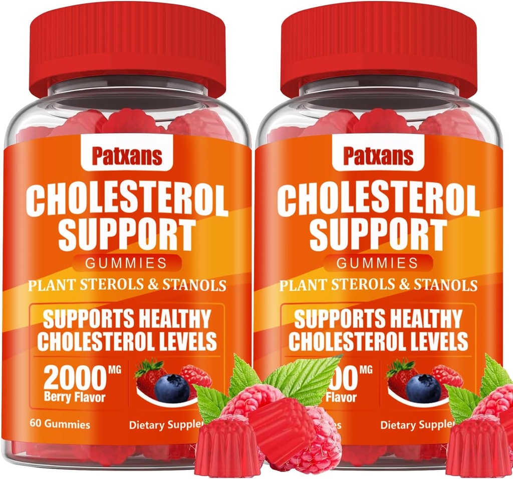 2 Packs Cholesterol Support Gummies, 2000 MG Bitki Sterols və Sterols, Cholesterol Kompleksi Gummies, Dövlət Dəstək, Enerji Support, Qarışıq Berry Flavor, 120 Cts