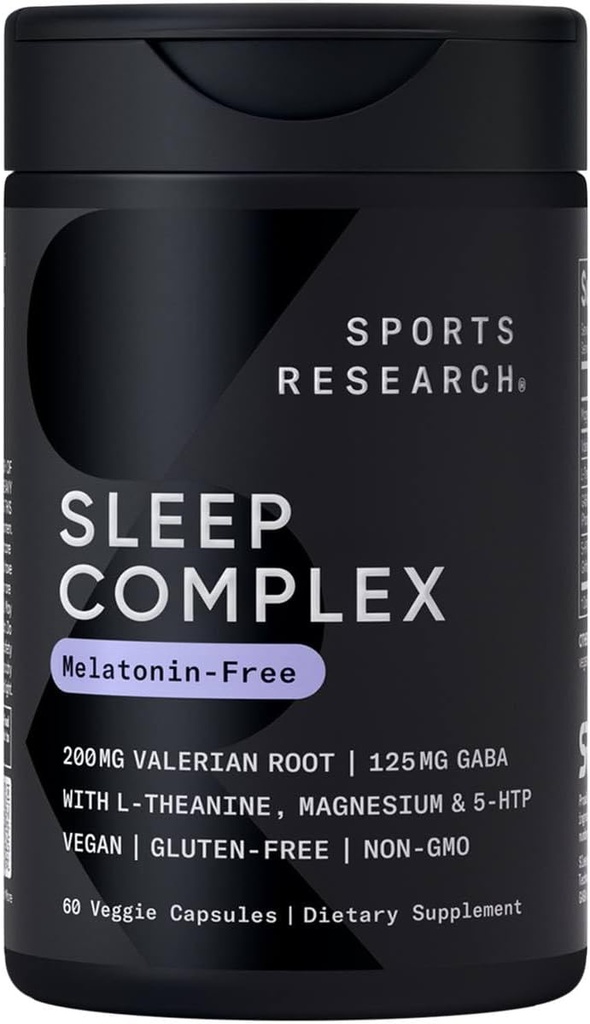 Sports Research® Sleep Complex- Melatonin-free Vegan kapsule - z Valerian Root, GABA, L-Theanin, Magnezij & 5-HTP - 30 Servinga