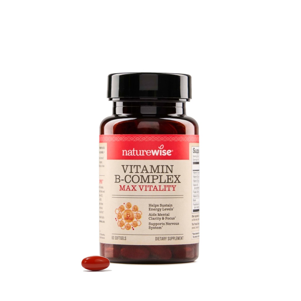 NatureWise Vitamin B Complex for Women and Men - with Folic Acid Biotin B1 B2 B3 B6 B12 - Support Cellular Energy & Mental Clarity - Gluten & Dairy Free, Non-GMO - 60 Softgels[2-Month Supply]