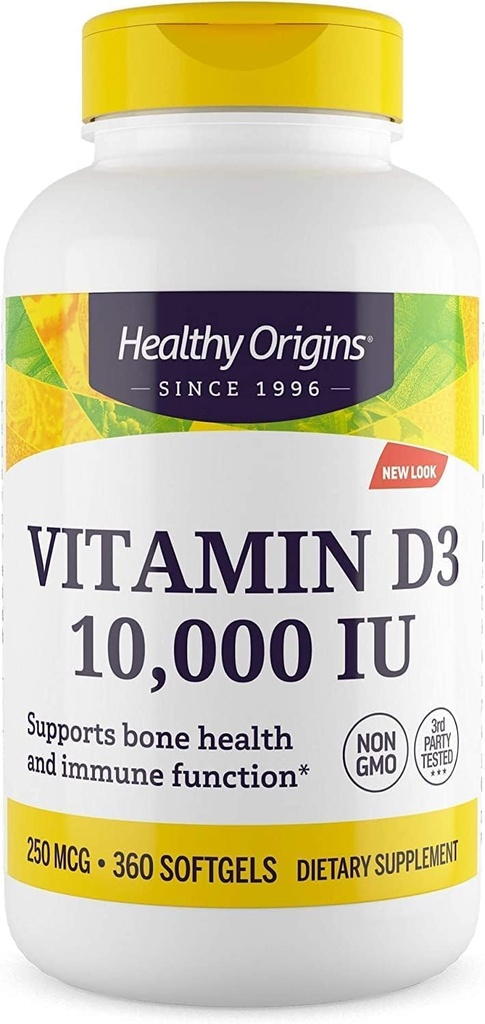 Gesunde Herkunft Vitamin D3 10.000 IU (Non-GMO, hohe Potenz, Knochenunterstützung, Immununterstützung, Glutenfrei), 360 Softgels