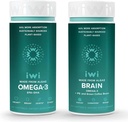 Iwi Omega-3 & Brain Omega-3 Bundle, 30 Servings, Vegan Plant-Based vetikad Omega 3 koos EPA + DHA, Krill & Fish Oil Alternatiivne, puudub kala maitse