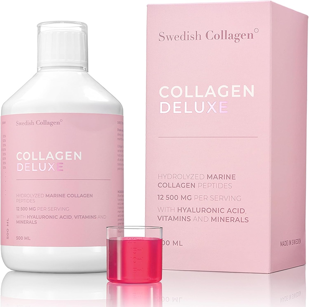 Swedish Collagen Deluxe, 124; 12,500 mg Hydrolyzed Marine Collagen Liquid Supplement - 500 ml, 20 Day Supply