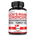 Satoomi 10in1 Cordyceps Mushroom Supplement - Blended with Lions Mane, Turkey Tail Mushroom, Reishi Mushroom & Others - 90 Capsules for 90 Serving Supply