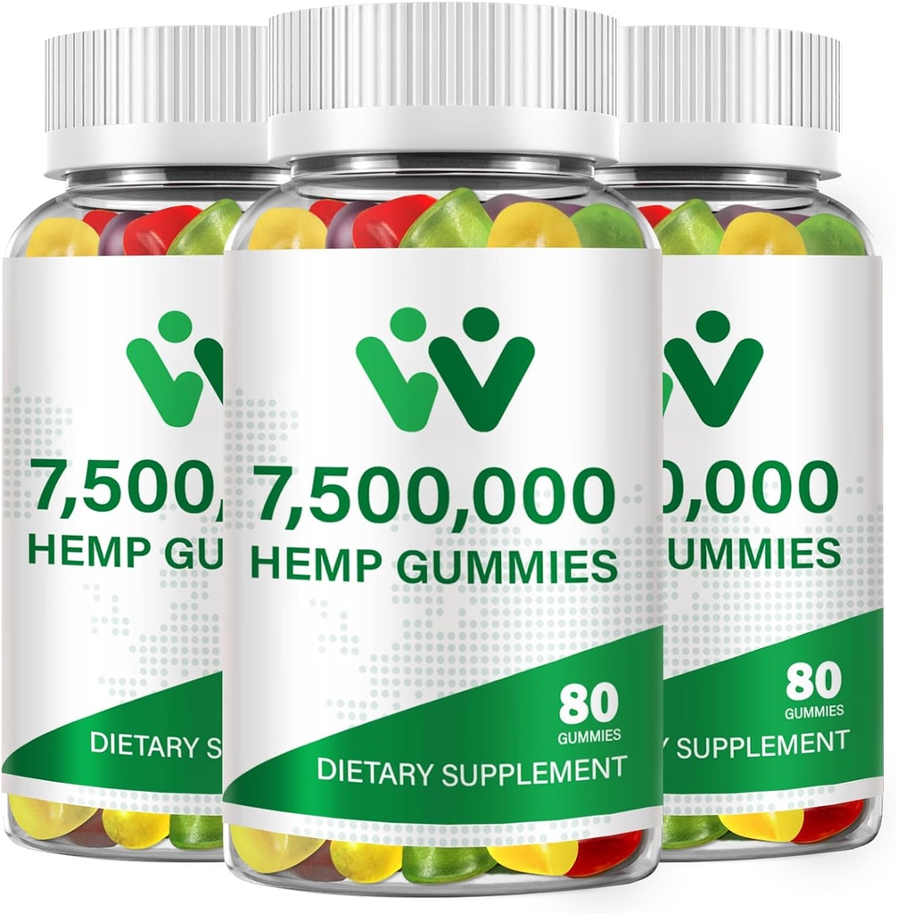 3 Packs Bio Hanf Gummis 7,500,000 High Strength - High Potency Hanf Öl Infused Gummis - Natürliche Hanf Candy Supplements - 240 Gummis