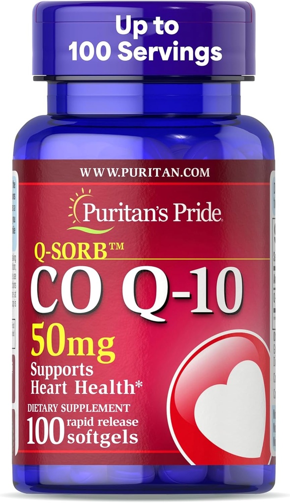 清教徒的荣耀Coenzyme CoQ10 50mg,心脏健康、血压、口腔口腔健康和健康老化支助的饮食补充,100名服务员,快速释放软胶