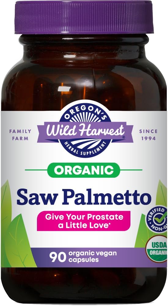 Oregon's Wild Harvest Organic Saw Palmetto Pygeum Kräuterergänzung in Vegan Kapseln - 90 Count