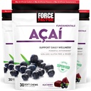 Force Factor Acai Soft Chews für Immununterstützung, Oxidative Stress Defense, Superfood und Antioxidants Supplement, Non-GMO, Gluten-Free, und Vegan, Acai Berry Flavor, 30 Soft Chews, 3-Pack
