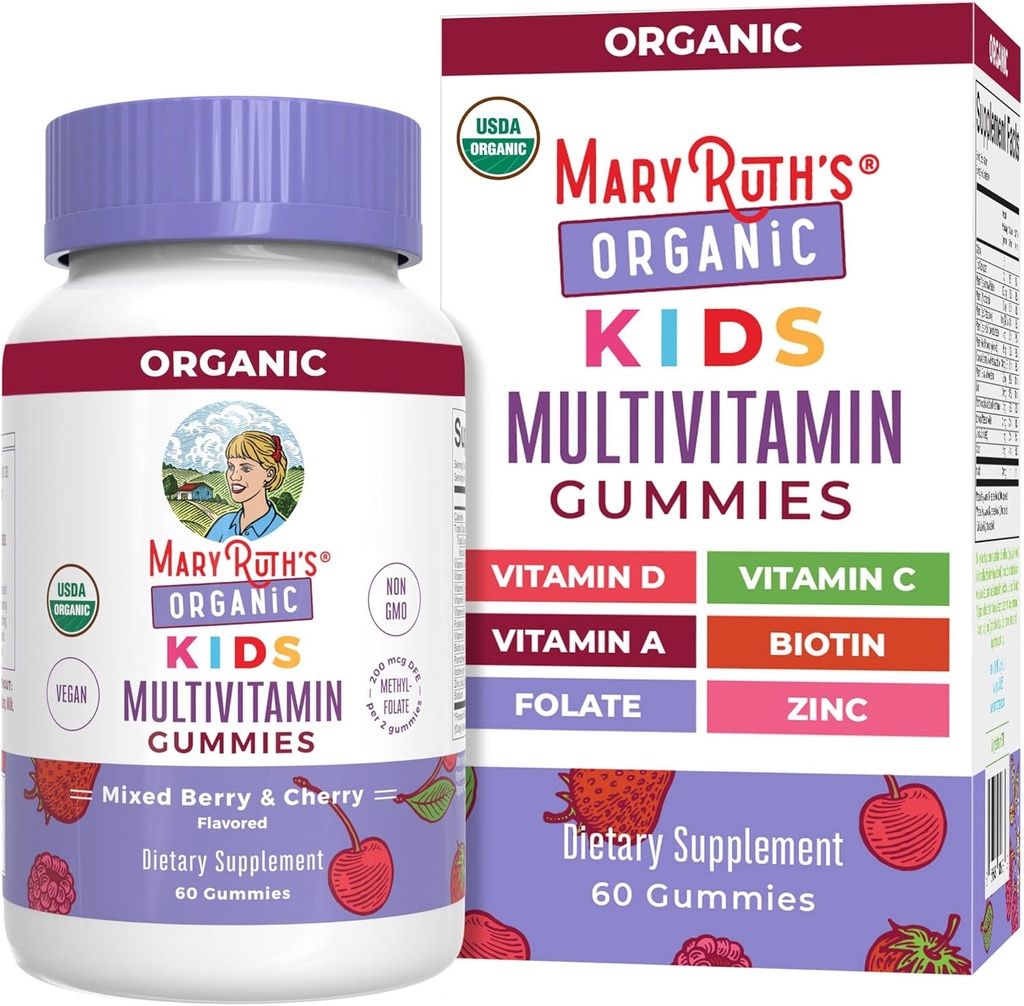 MaryRuth Organics Kids Vitamins | Multi | 1 månad Supply | Multivitamin Gummies för ålder 4 + | Multivitamin för barn | Vegan | Endast 2 Gummies per dag | 60 greve