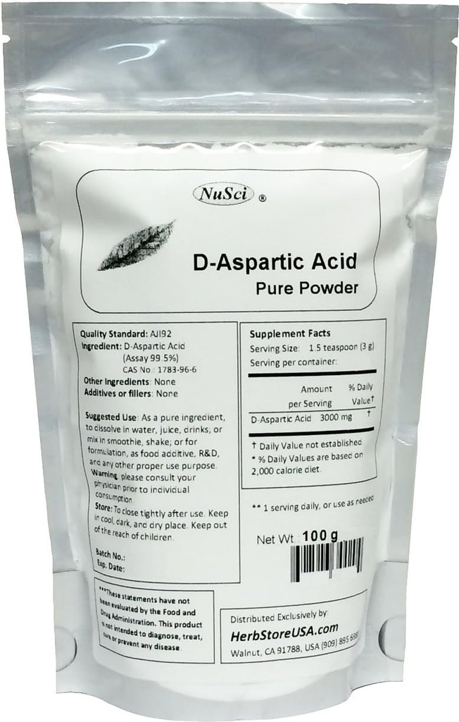 Pure D-Aspartic Acid (DAA) Toz AJI Quality Standard (100 Grams (3.52 oz)