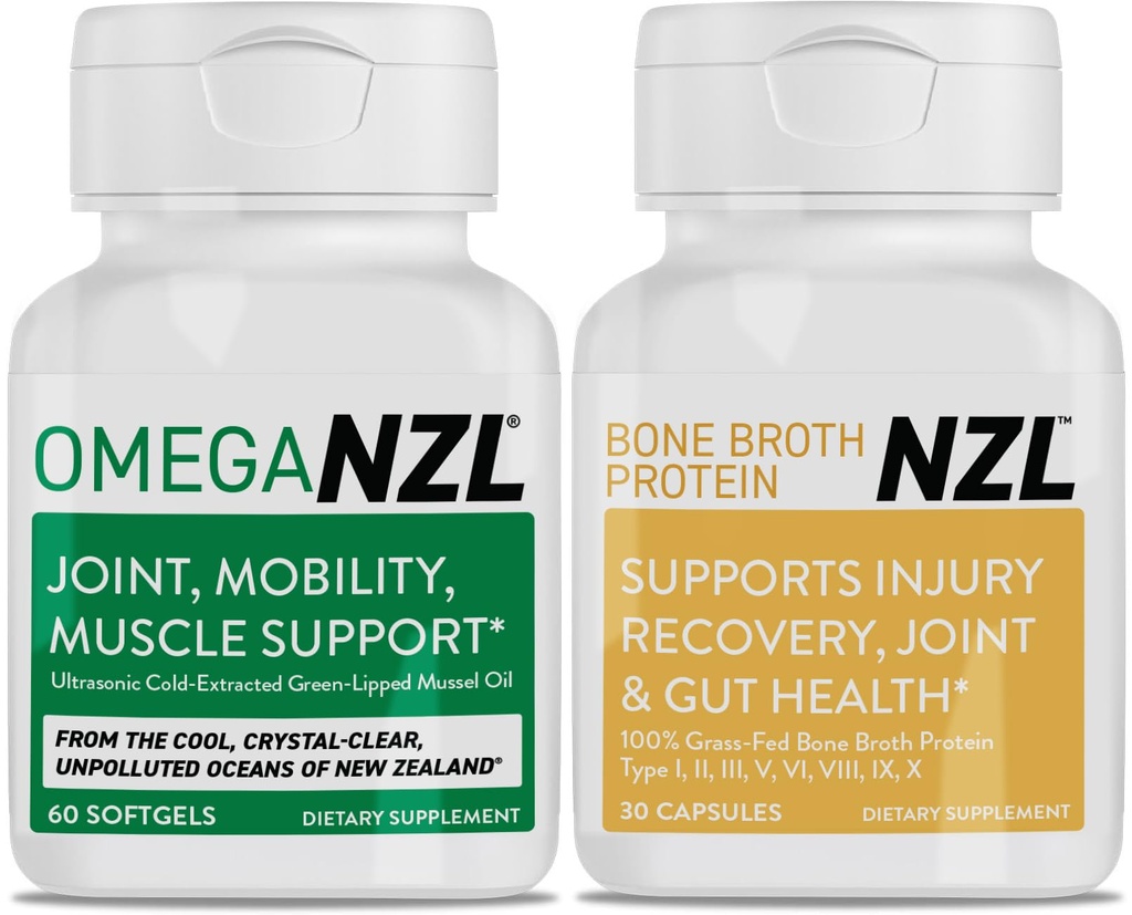 Omega-3 Natural Joint Relief Supplement Natural Muscle Support, Green-Lipped Mussel Oil Joint Support, No Fishy Aftertaste, 60 Softgels Plus one Bottle of Bone Broth Protein 30 Capsules