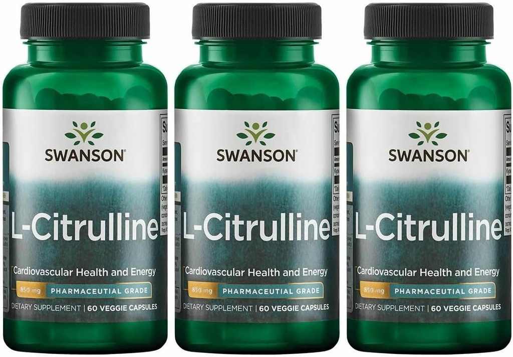 Swanson L-Citrulline - Natural supplement Promoting Cardiovascular Health ' Energy Support - helps Increase Circulation - (60 Capsules, 850mg each) (3 Pack)