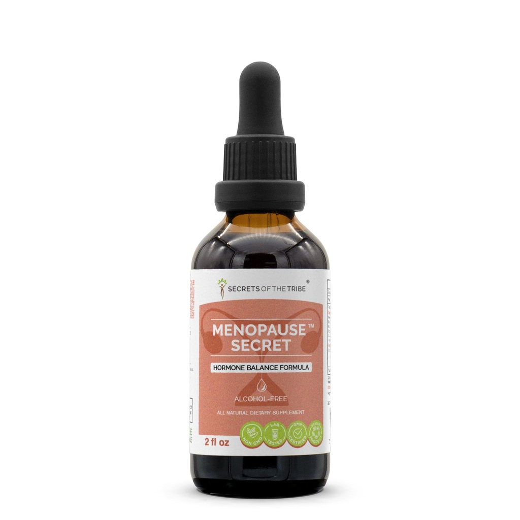 Secrets of the Tribe Menopause Secret Alcohol-Free, Glycerite Black Cohosh, Vitex, Red Clover, Maca, Dong Quai, St. John's Wort. Tincture, Herbal Extract Hormone Balance Formula 2 OZ