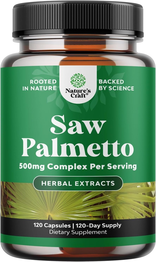 Nature Craft Extra Strength Saw Palmetto Extract - Avanceret Saw Palmetto til kvinder og mænds hårsundhed og urinvejsstøtte med Plant Steroler & Flavonoider - Potent Urtebind Supplement 120 Kapsler