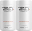 Codeage Liposomal Vitamin C 1500mg with Zinc, Elderberry, Citrus Bioflavonoids Grapefruit, Lemon, Orange Powder, Quercetin & Rose HIPS Fruit — Vegan supplement - Non-GMO, Vegan Pills - 2 Pack