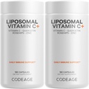 Codeage Liposomal Vitamin C 1500mg with Zinc, Elderberry, Citrus Bioflavonoids Grapefruit, Lemon, Orange Powder, Quercetin & Rose Hips Fruit – Vegan Supplement - Non-GMO, Vegan Pills - 2 Pack