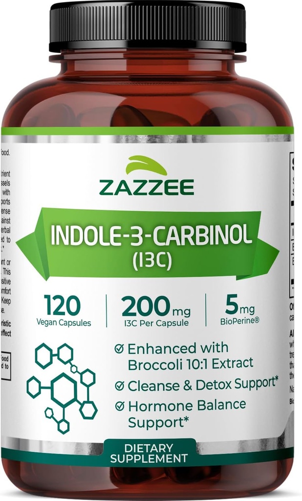 Zazzee High Absorbcija Indole- 3- karbinolis (I3C), 200 mg vienoje kapsulėje, 120 Vegan kapsulių, 4 mėnesių tiekimas, 5 mg BioPerinas sustiprintai absorbcijai, 100% vegetariškas, natūralus ir ne GMO