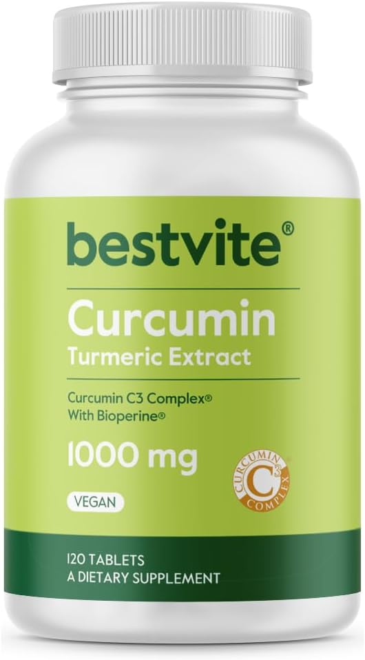Curcumin 1000mg (Turmeric)(120 Tablets) Fabricado con Curcumin C3 Complejo " Bioperina - Estándarizado a 95% Curcuminoides - Vegan