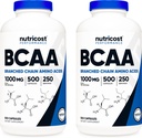 Nutricost BCAA 1000mg, 500 Cápsulas (250 Serv), 2:1:1 Aminoácidos de cadea ramificada (500mg de L-Leucina, 250mg de L-Isoleucina e L-Valina) (2 botellas)