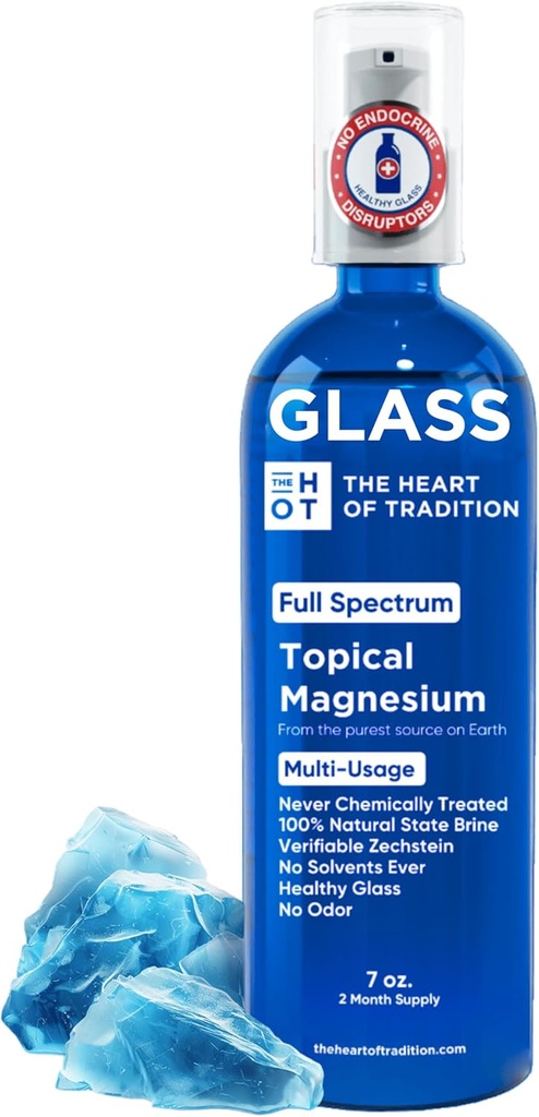 Topical Magnesium Oil Spray Glass flaska från antika Zechstein Sea och Trace Mineral 7 floz - Transdermal Pure Magnesium Spray Oil för fötter, muskelavslappning, Leg Cramps, sömn och övergripande hälsa