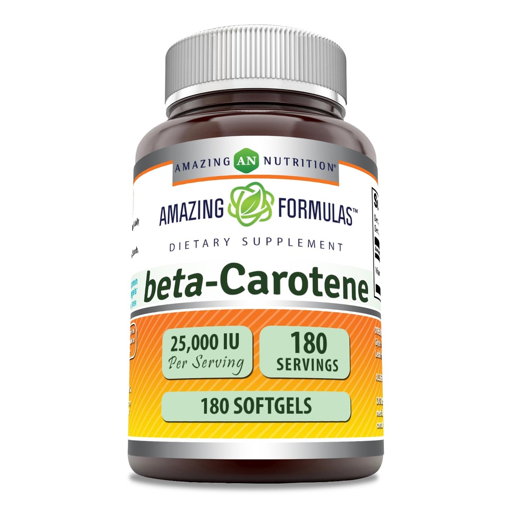 Amazing Formulas Beta-Carotene 25000 IU | Softgels Supplement | Non-GMO | Gluten-Free | Made in USA (1 Pack | 180 Count)
