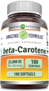 פורמולות מדהימות Beta-Carotene תוסף | 25000 IU לשרת | 180 Softgels | Non-GMO | Gluten-Free | Made in USA